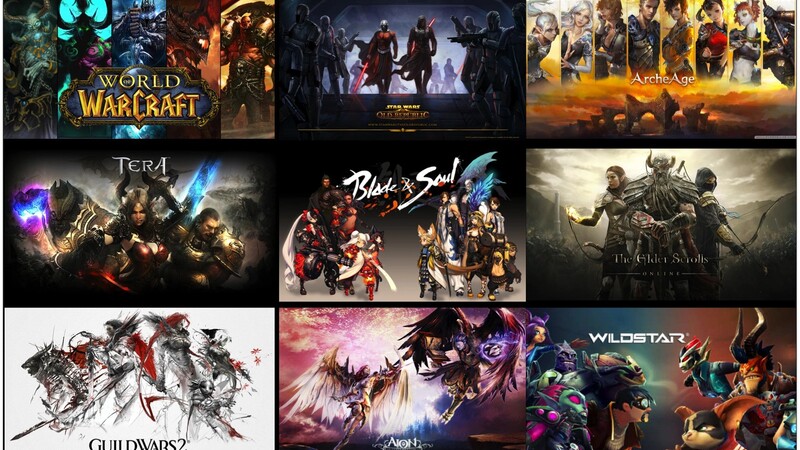 MMO video game collage with nine video games