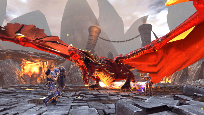 Heroes Fighting against a fire breathing dragon